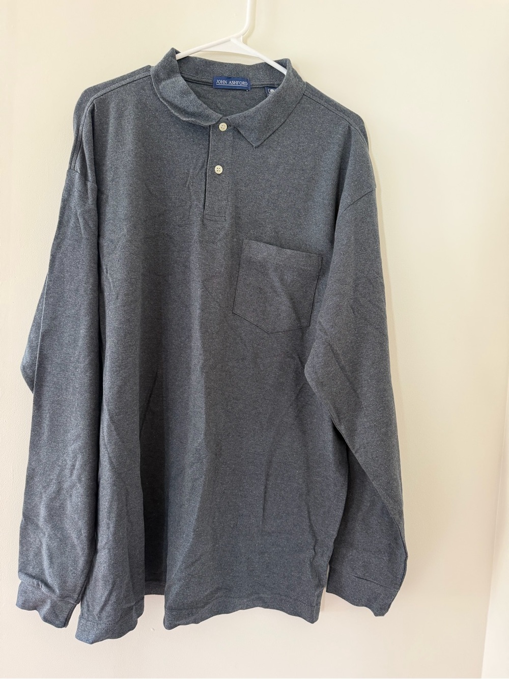 John Ashford Long Sleeve Polo Mens XL Gray Like New Cotton Pocket